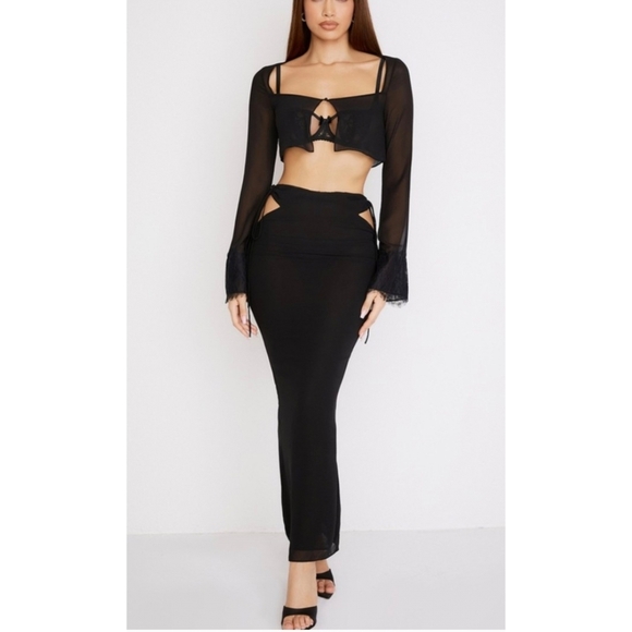 NWT HOUSE OF CB Madeline Maxi Skirt Black L Large - Picture 2 of 9